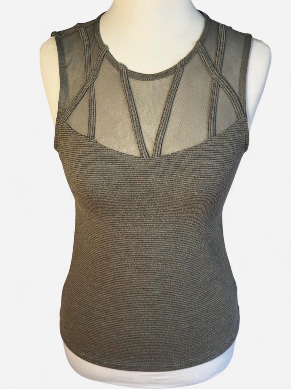 BKE Grey Mesh-Insert Ribbed Tank Top